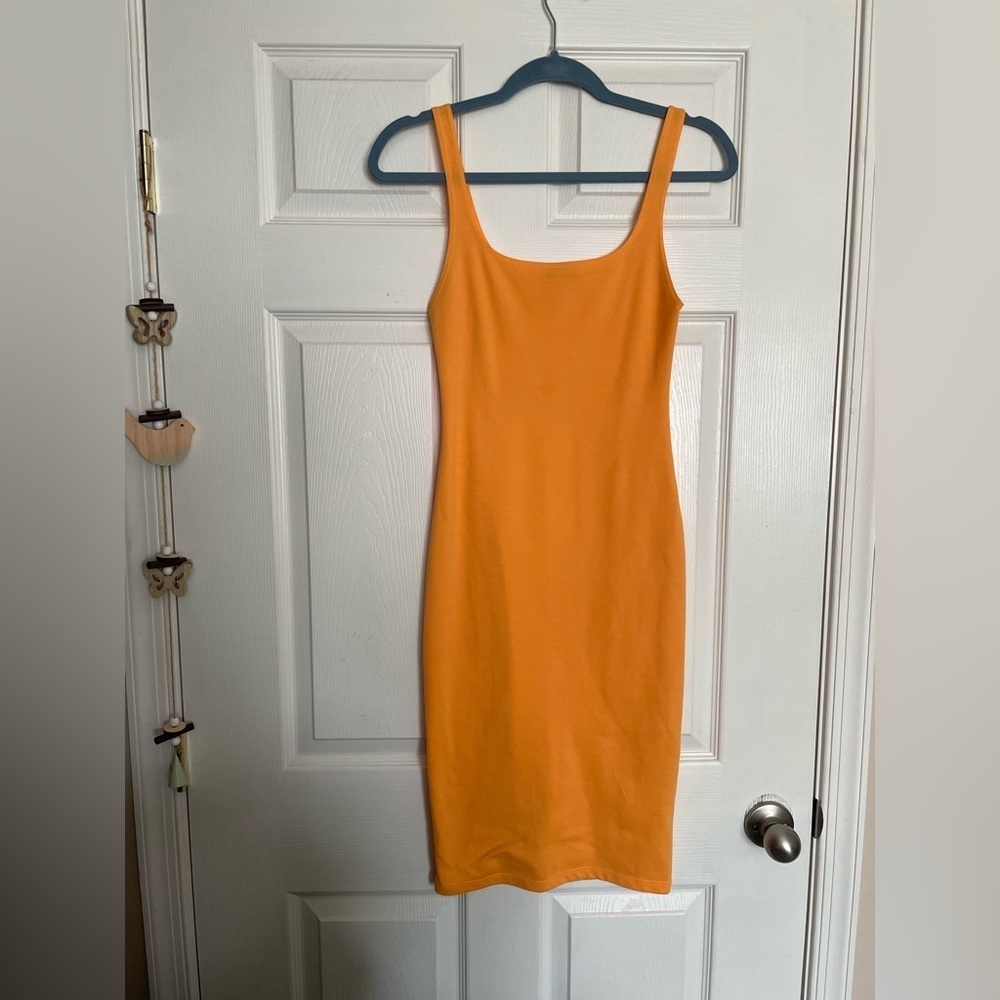Zara | Dresses | Zara Vibrant Orange Midi Bodycon Dress Size Small